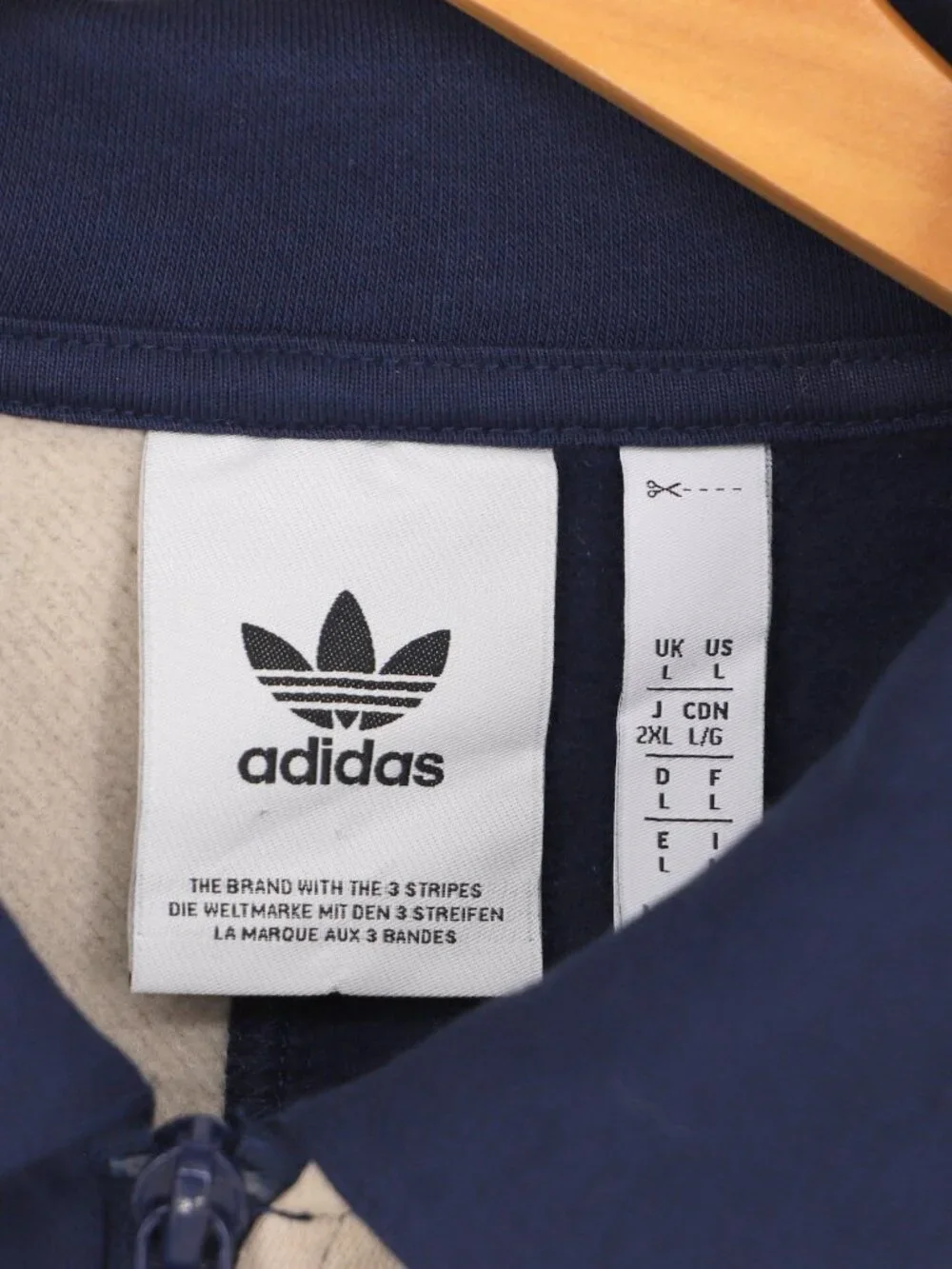 ADIDAS Originals Men's Colorblock Fleece Zip Up Jacket Beige Navy Size L